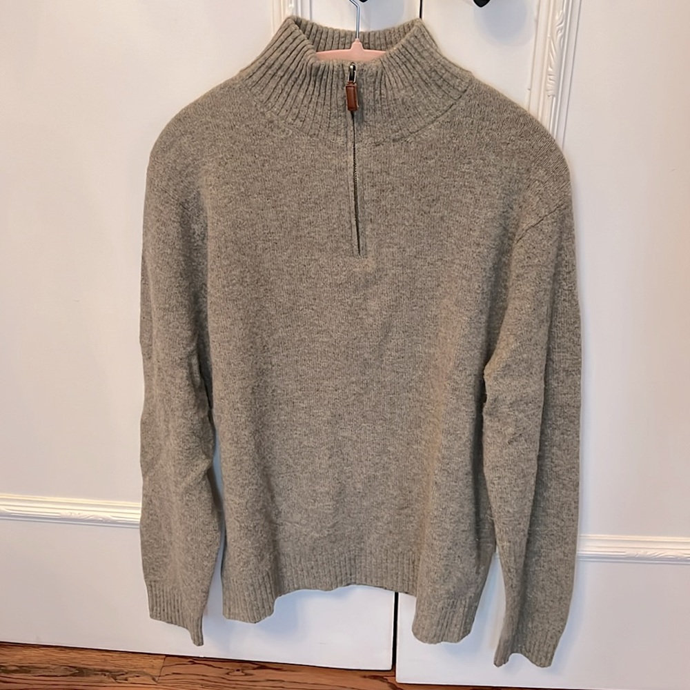 J Crew Sweater Taupe 100% Wool Zipper Neck Sweater.  Size L. Excellent condition